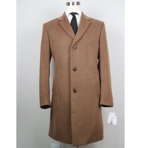 Nautica Mens Classic fit Overcoat Coat 42L Wool Beige Camel Solid E05718
